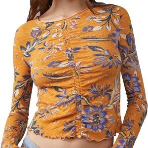 Free People Dreamed of You Floral Ruched Long Sleeve Top - NWT